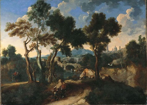 Landscape with Figures and a Capriccio of a Town