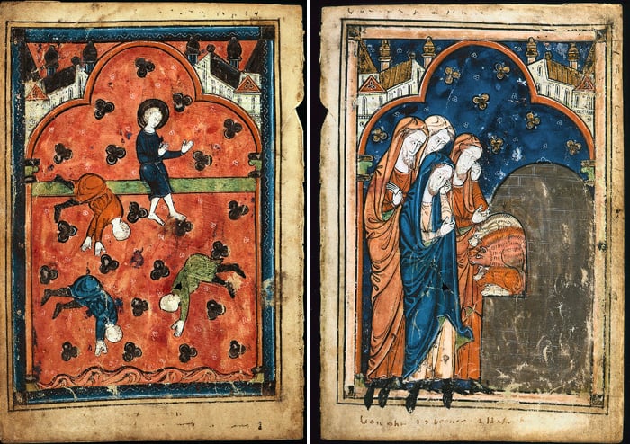 Manuscript leaf with two illuminated miniatures