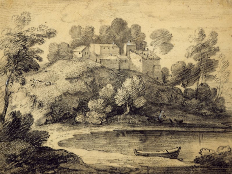 Wooded Landscape with Buildings, Lake and a Rowing Boat