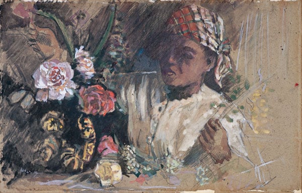 Black Woman with Peonies