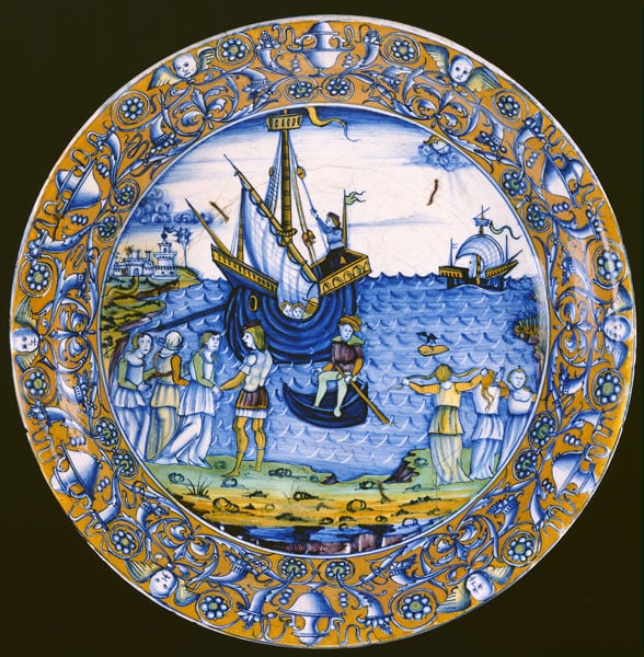 Maiolica dish: The Departure of Ceyx