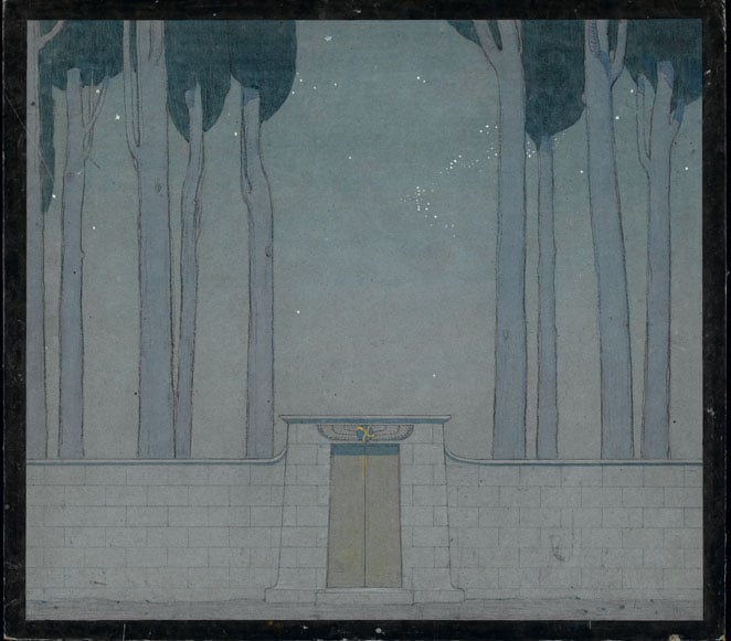 Original set designs and theatre poster for 'The Blue Bird'