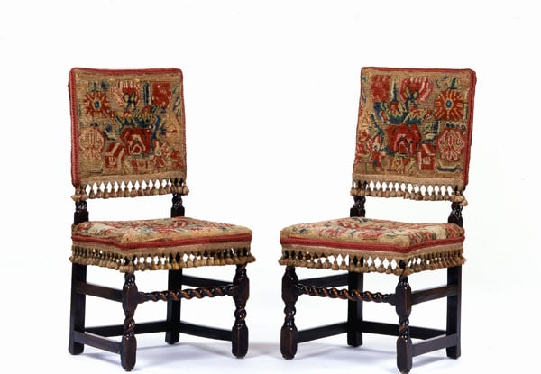 Pair of turkey-work chairs