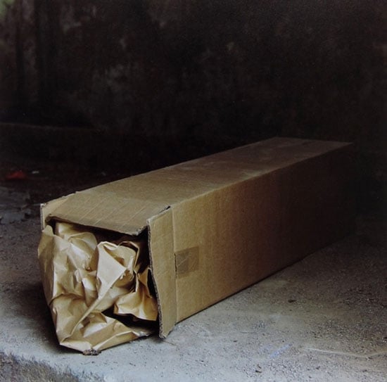 1) Photographs from the 'Cardboard Box' series; 2) Drawings for geometric and minimalist sculptures