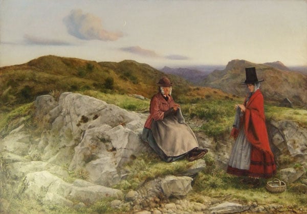 Welsh Landscape with Two Women Knitting