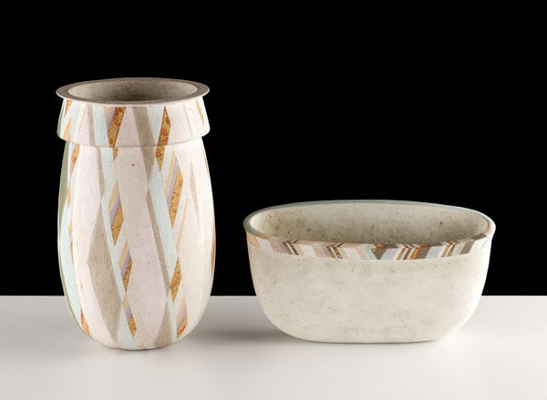 1) Optical Bowl with Fractured Rim; 2) Counterpoint Vase in Twelve Tones