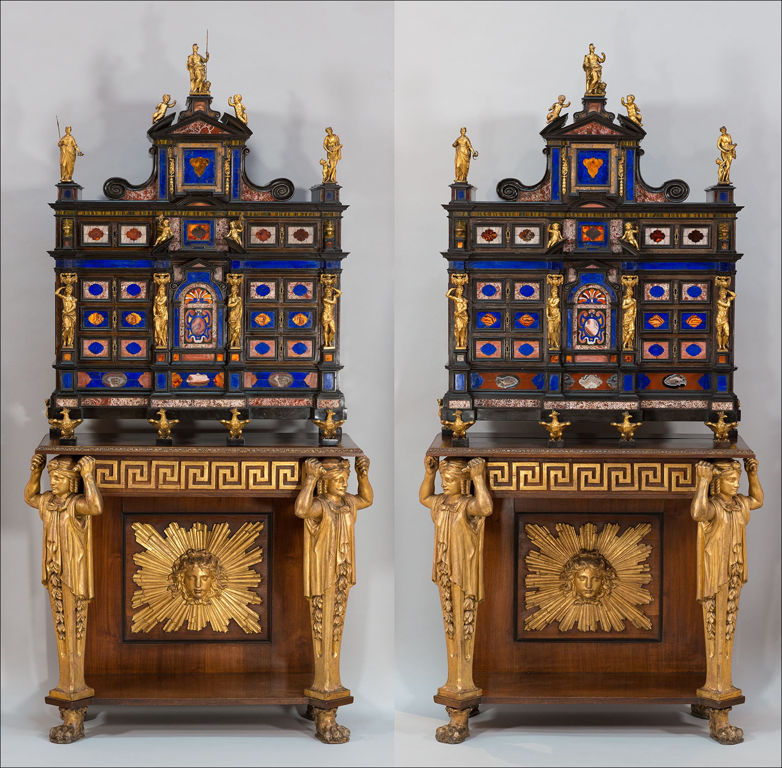 Pair of ebony veneered Cabinet of Architectural Form